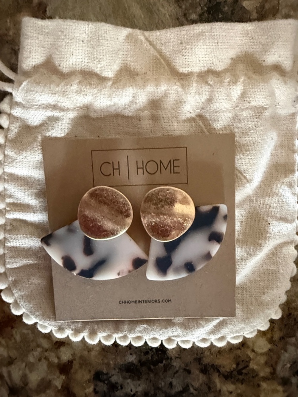 CH | HOME Gold and Cream Tortoise Fan Drop Earrings